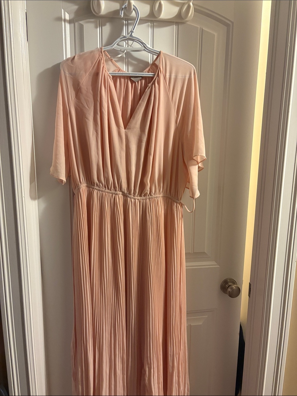 H&M Peach Pleated V-Neck Maxi Dress